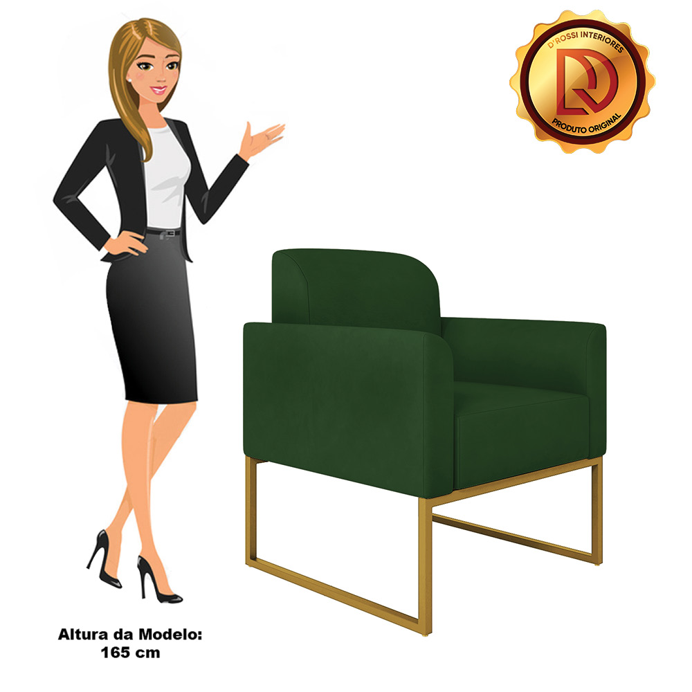 Kit 02 Poltronas Marisa Suede Verde Base Industrial Metálica Dourado D'Rossi