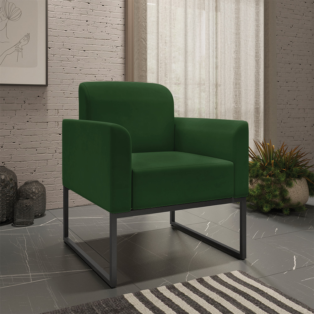 Kit 02 Poltronas Marisa Suede Verde Base Industrial Metálica Preto D'Rossi