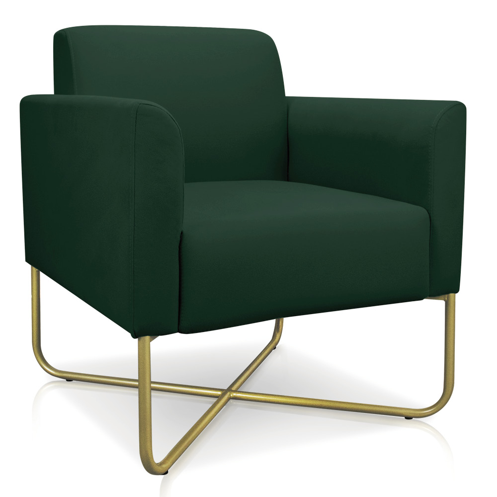 Kit 02 Poltronas Marisa Suede Verde Base X Industrial Dourado - D'Rossi