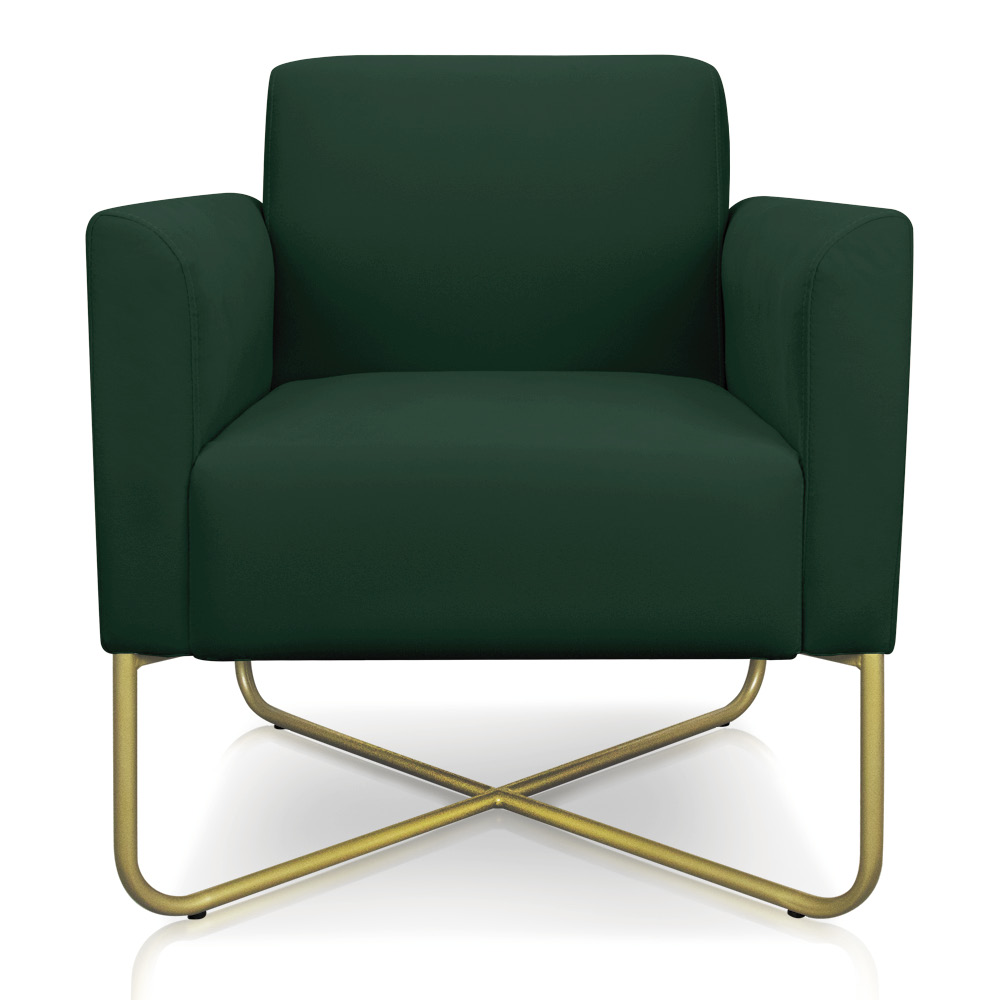 Kit 02 Poltronas Marisa Suede Verde Base X Industrial Dourado - D'Rossi