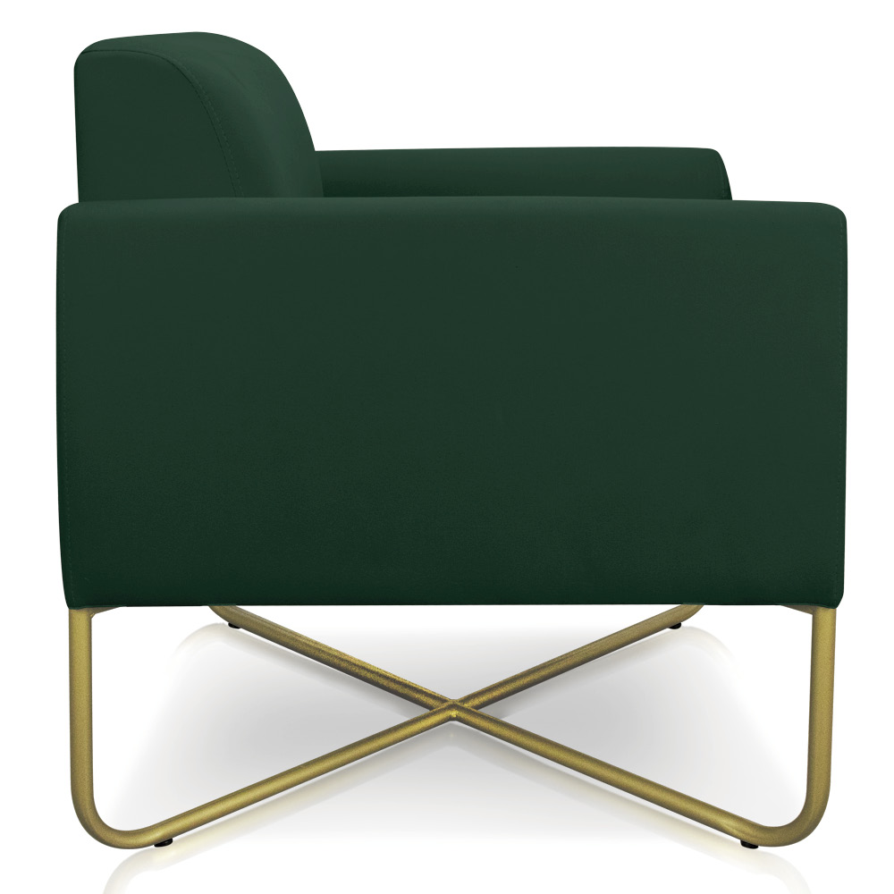 Kit 02 Poltronas Marisa Suede Verde Base X Industrial Dourado - D'Rossi