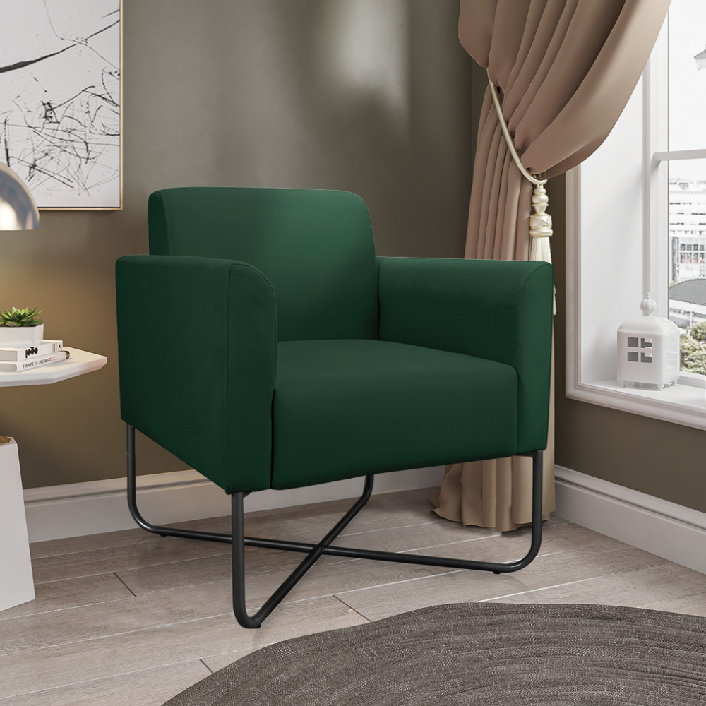 Kit 02 Poltronas Marisa Suede Verde Base X Industrial Preto - D'Rossi