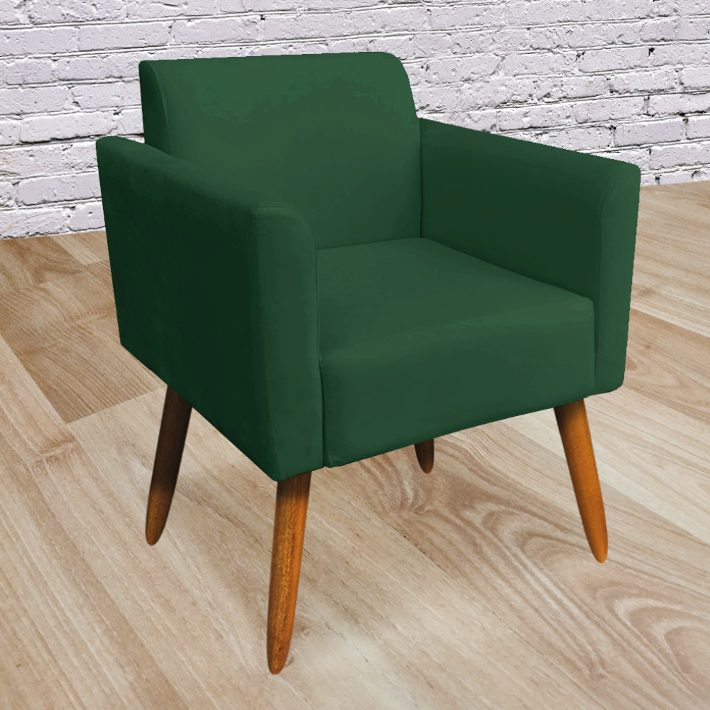 Kit 02 Poltronas Marisa Suede Verde Pés Palito Castanho D'Rossi