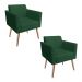 Kit 02 Poltronas Marisa Suede Verde Pés Palito Natural D'Rossi