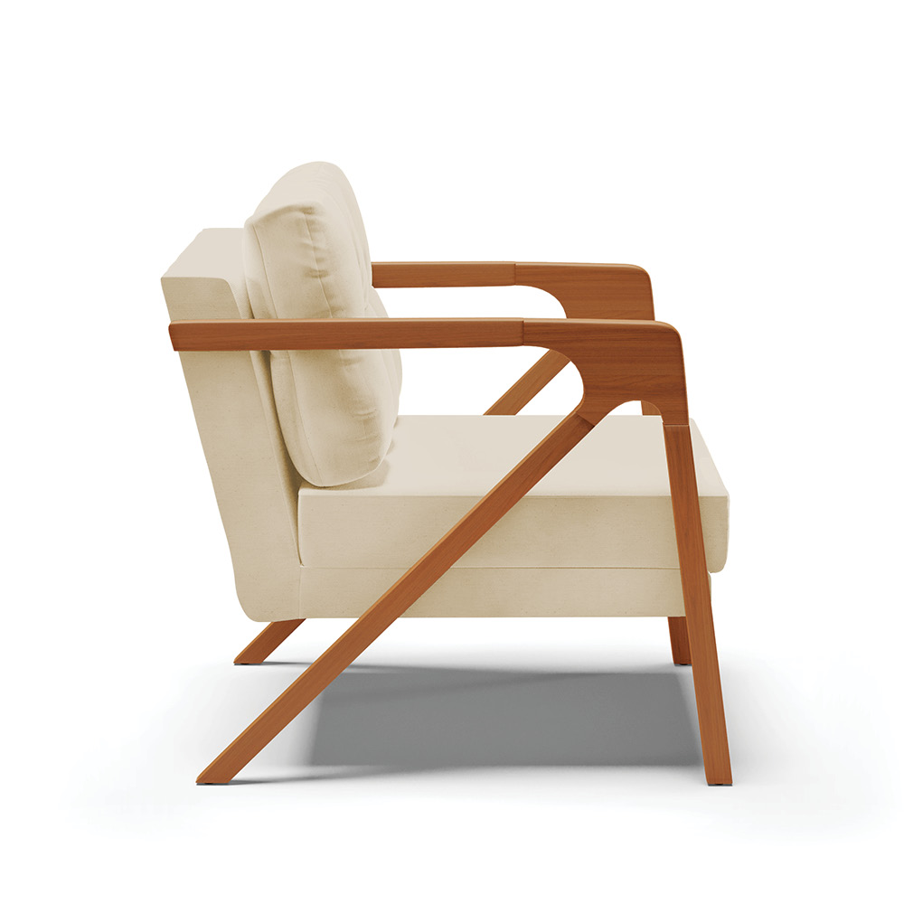 Kit 02 Poltronas Melissa Linho Areia A27 Base de Madeira Castanho D03 - D'Rossi