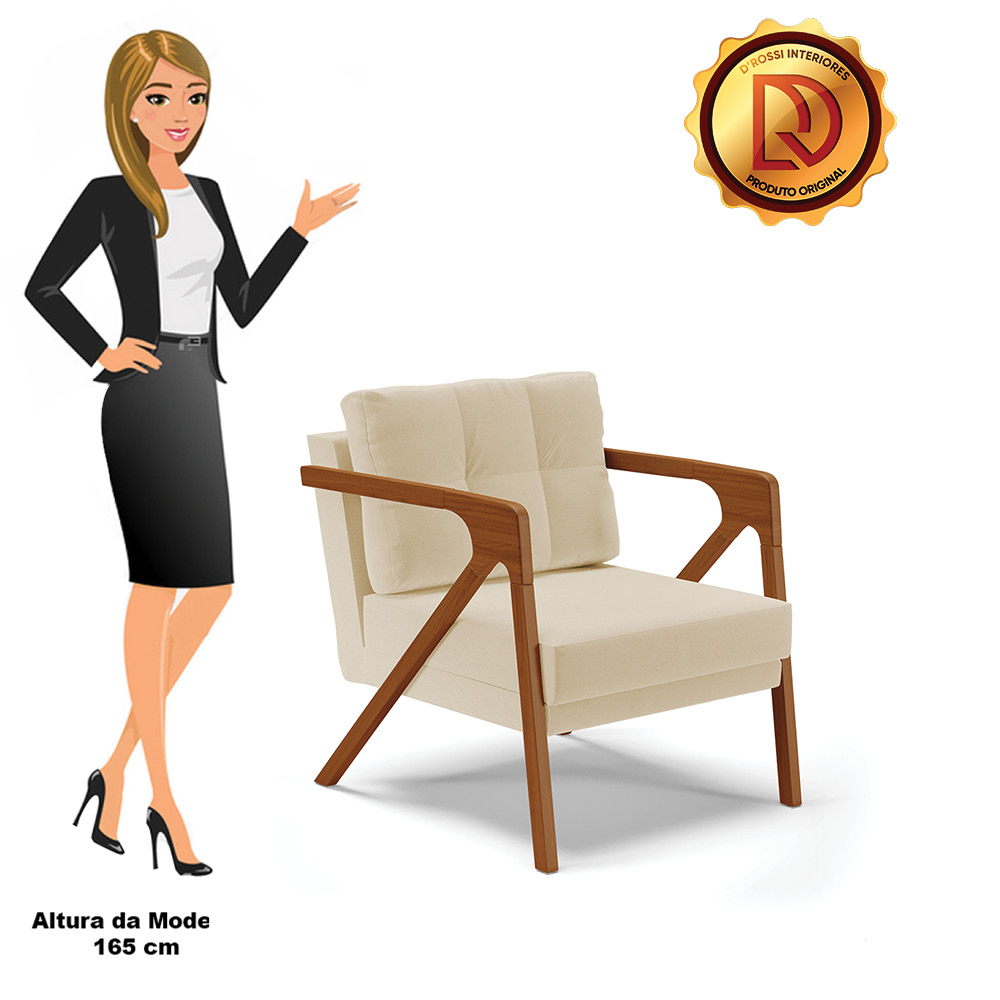 Kit 02 Poltronas Melissa Linho Areia A27 Base de Madeira Castanho D03 - D'Rossi
