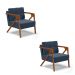 Kit 02 Poltronas Melissa Suede Azul Marinho Base de Madeira Castanho - D'Rossi