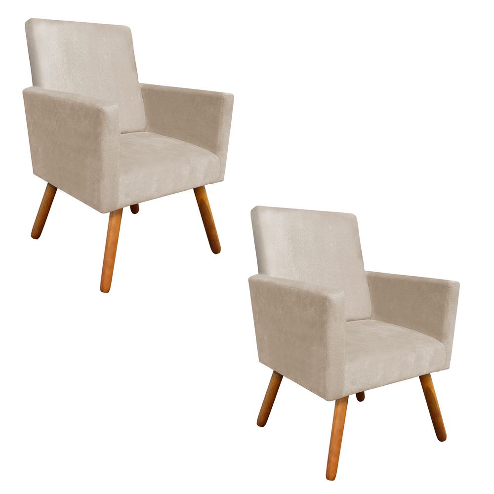 Kit 02 Poltronas Nina Suede Bege Pés Palito Castanho D'Rossi