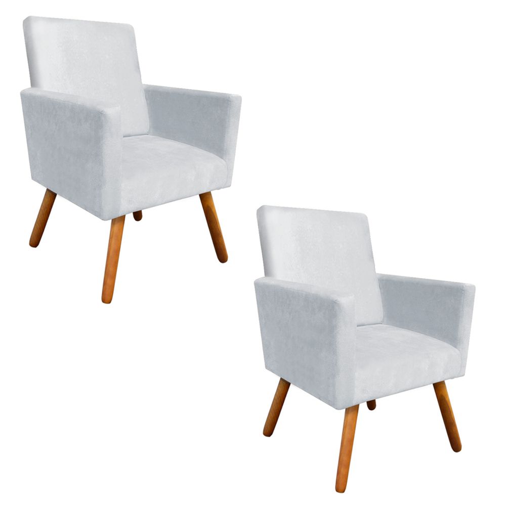 Kit 02 Poltronas Nina Suede Cinza Pés Palito Castanho D'Rossi