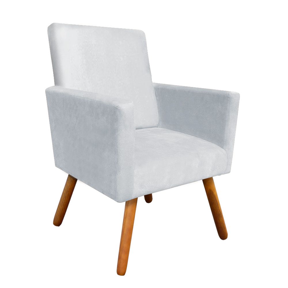 Kit 02 Poltronas Nina Suede Cinza Pés Palito Castanho D'Rossi