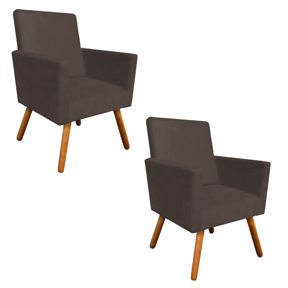 Kit 02 Poltronas Nina Suede Marrom Pés Palito Castanho D'Rossi