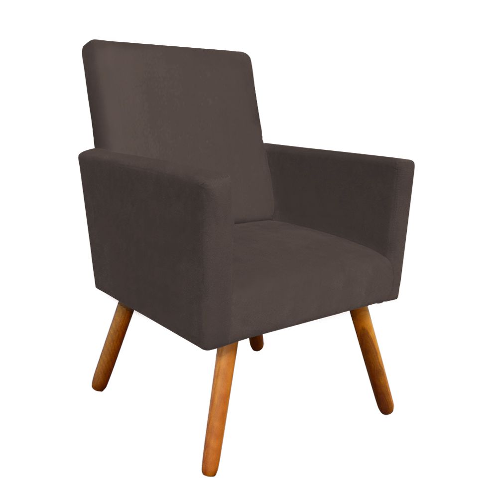 Kit 02 Poltronas Nina Suede Marrom Pés Palito Castanho D'Rossi