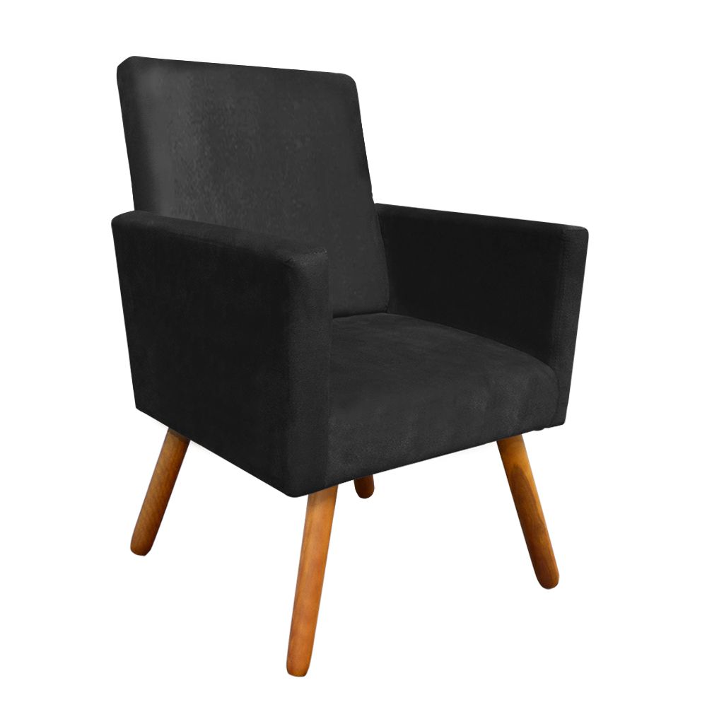 Kit 02 Poltronas Nina Suede Preto Pés Palito Castanho D'Rossi