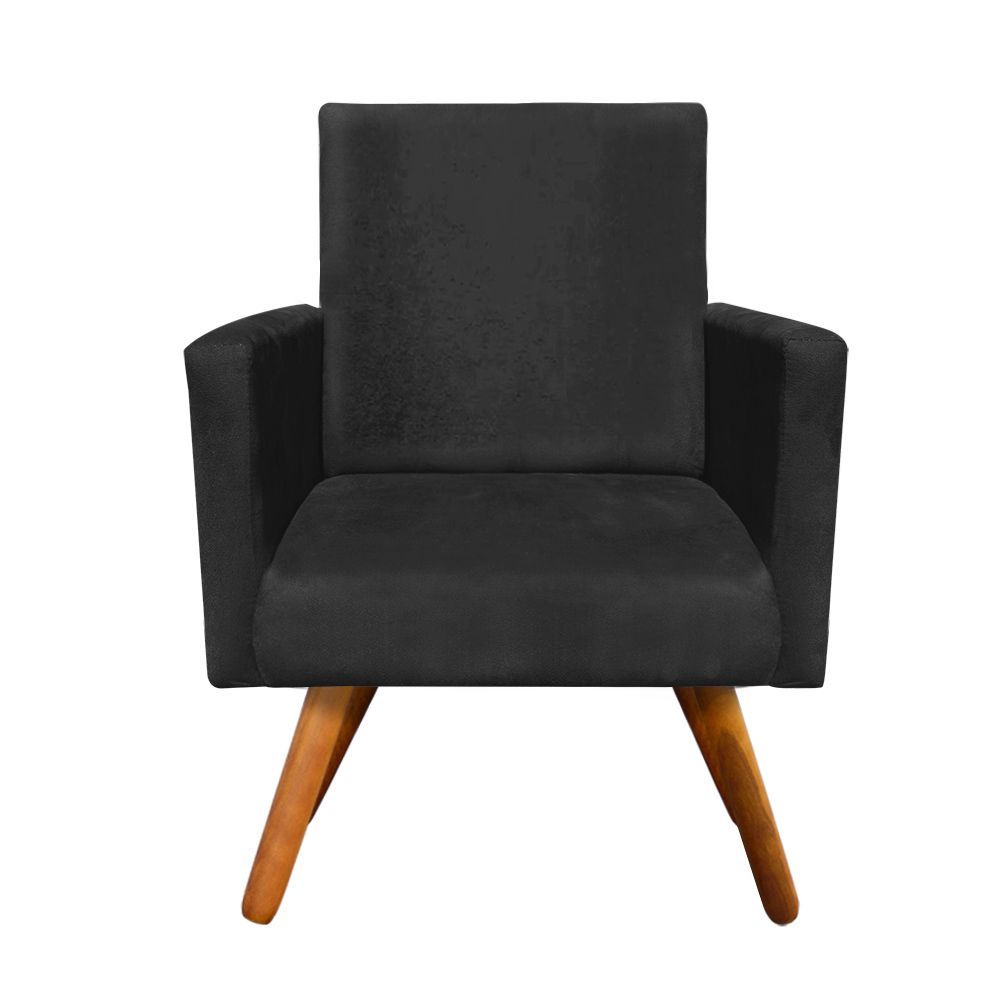 Kit 02 Poltronas Nina Suede Preto Pés Palito Castanho D'Rossi