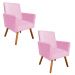 Kit 02 Poltronas Nina Suede Rosa Bebê Pés Palito Castanho D'Rossi