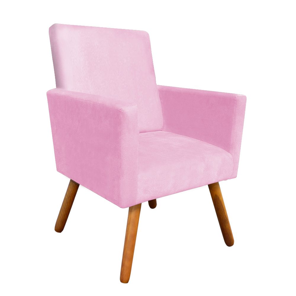 Kit 02 Poltronas Nina Suede Rosa Bebê Pés Palito Castanho D'Rossi