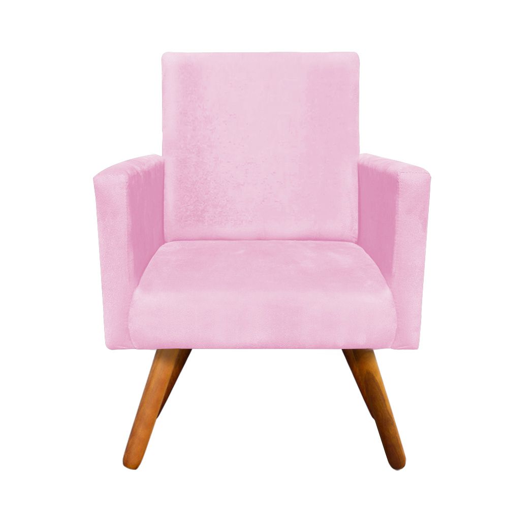 Kit 02 Poltronas Nina Suede Rosa Bebê Pés Palito Castanho D'Rossi