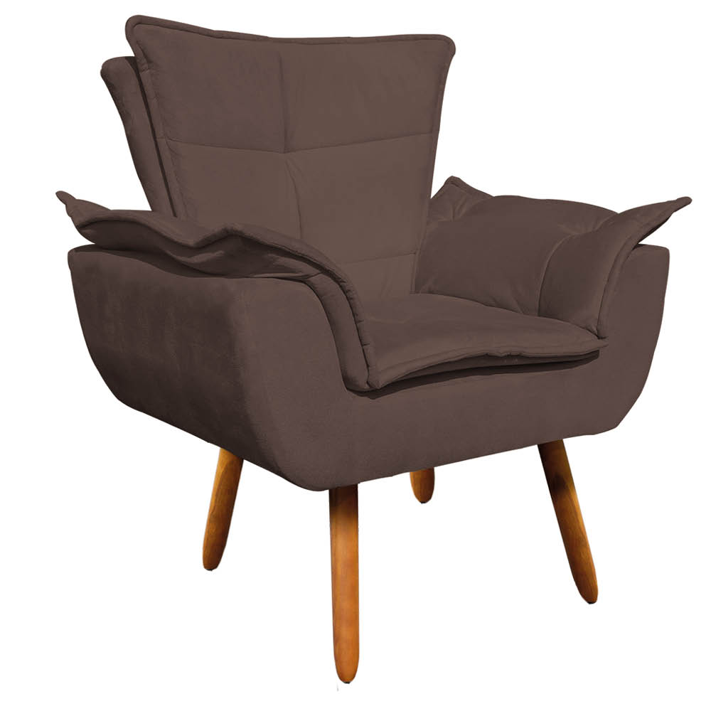 Kit 02 Poltronas Opala Suede Marrom Pés Palito Castanho D'Rossi