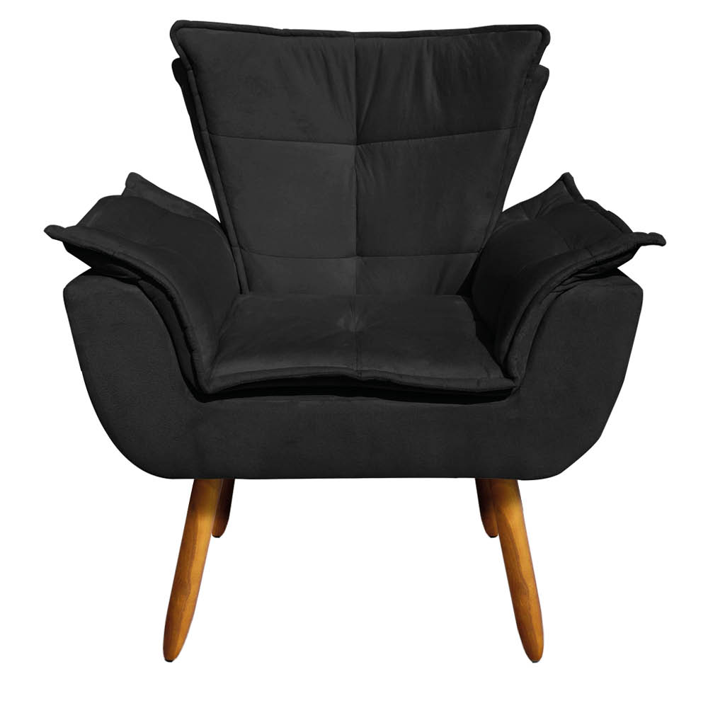 Kit 02 Poltronas Opala Suede Preto Pés Palito Castanho D'Rossi