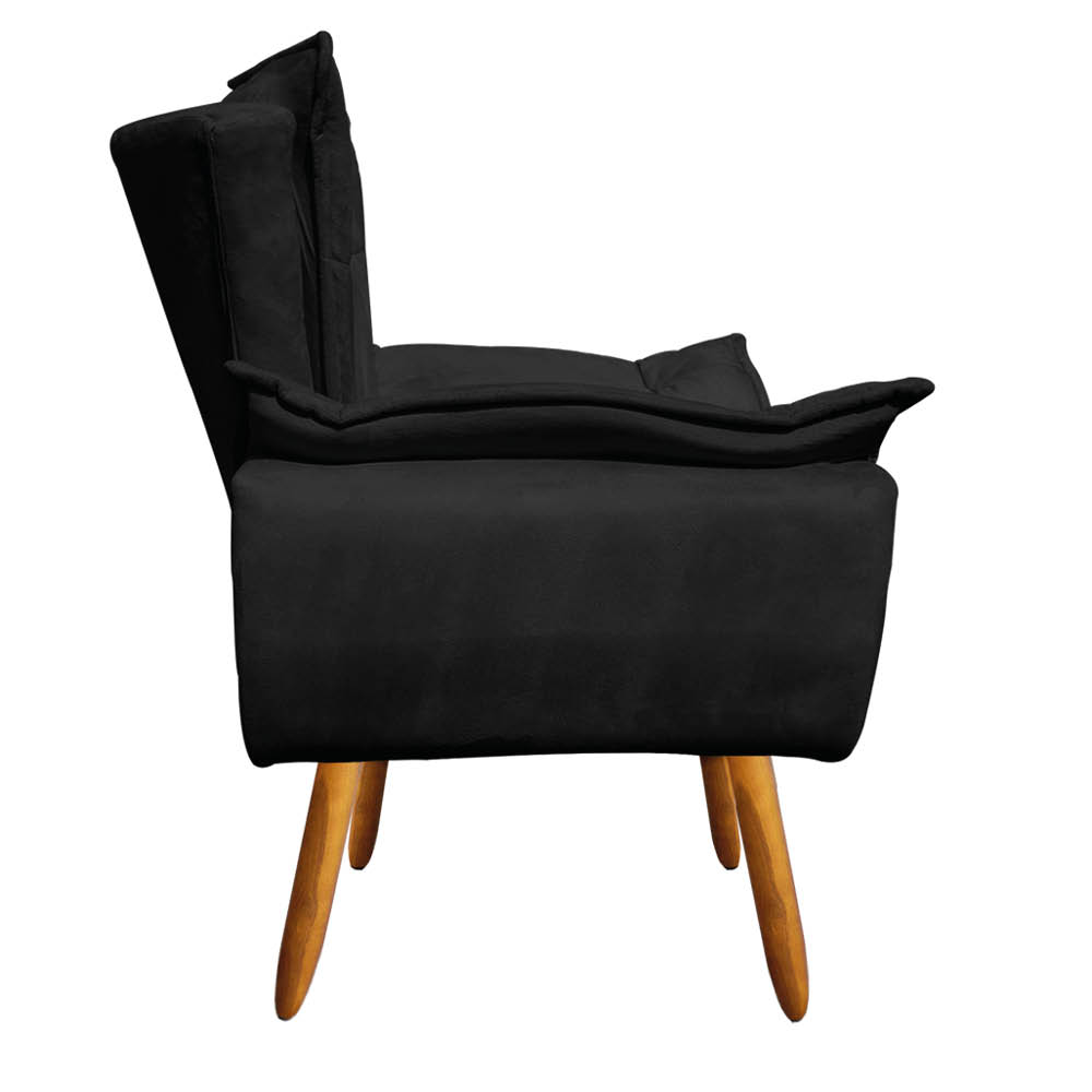 Kit 02 Poltronas Opala Suede Preto Pés Palito Castanho D'Rossi