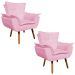 Kit 02 Poltronas Opala Suede Rosa Bebê Pés Palito Castanho D'Rossi