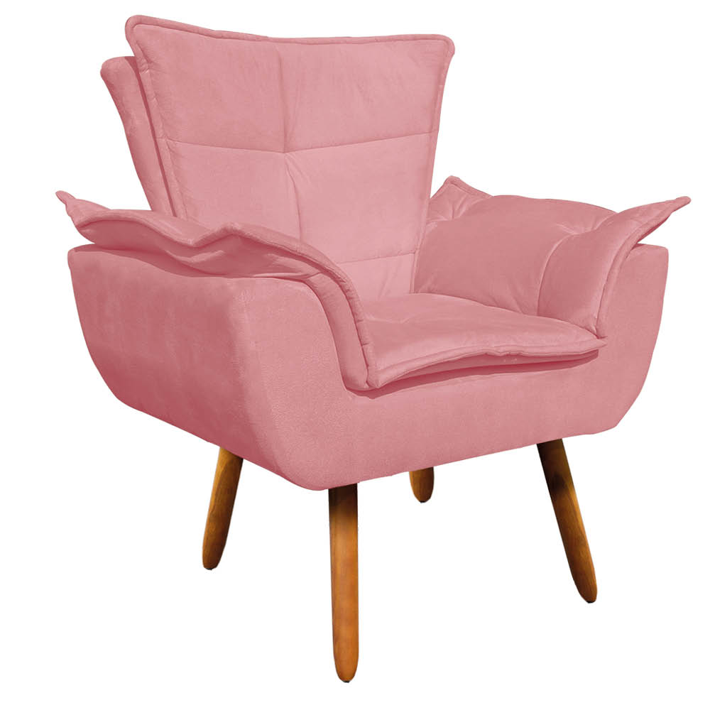 Kit 02 Poltronas Opala Suede Rose Pés Palito Castanho D'Rossi