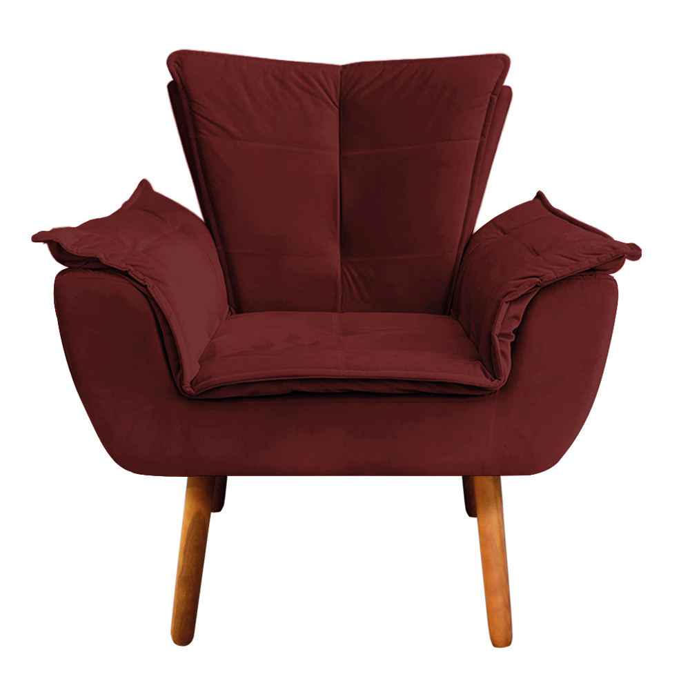 Kit 02 Poltronas Opala Veludo Marsala Pés Palito Castanho - D'Rossi