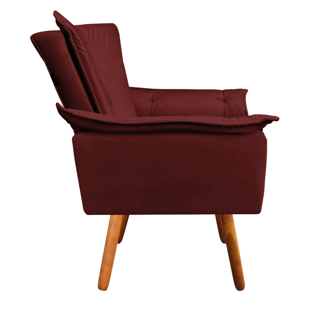 Kit 02 Poltronas Opala Veludo Marsala Pés Palito Castanho - D'Rossi