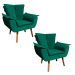 Kit 02 Poltronas Opala Veludo Verde Esmeralda Pés Palito Castanho - D'Rossi