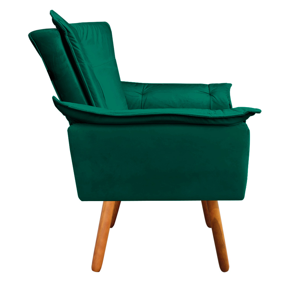 Kit 02 Poltronas Opala Veludo Verde Esmeralda Pés Palito Castanho - D'Rossi