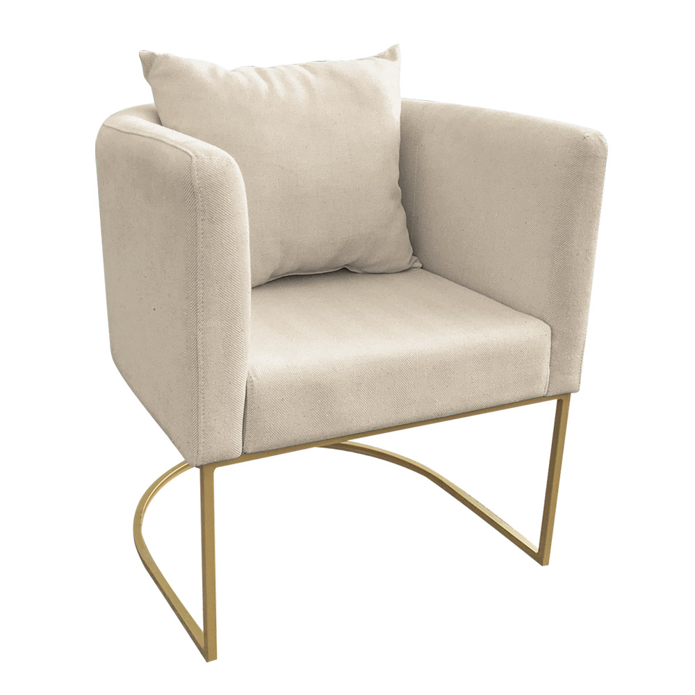 Kit 02 Poltronas Paola Linho Base Metálica Dourado - D'Rossi