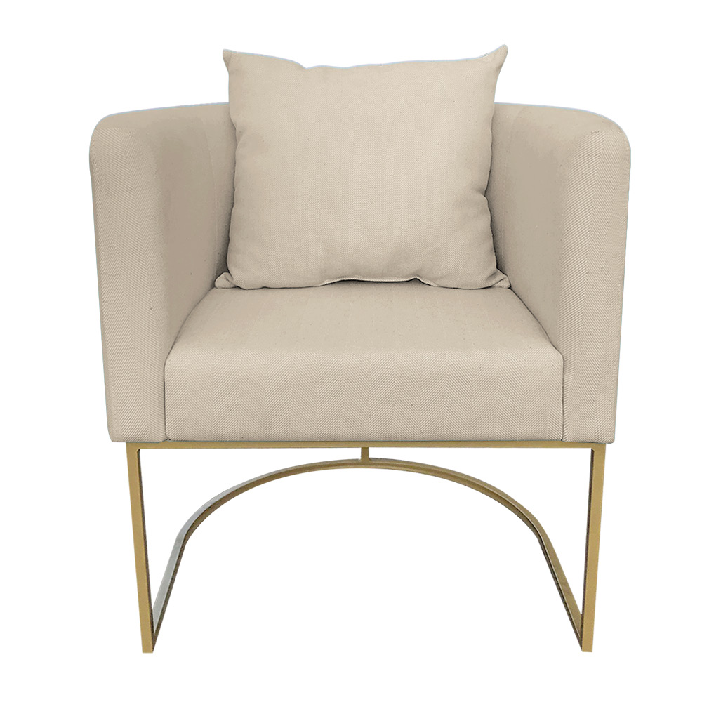 Kit 02 Poltronas Paola Linho Base Metálica Dourado - D'Rossi