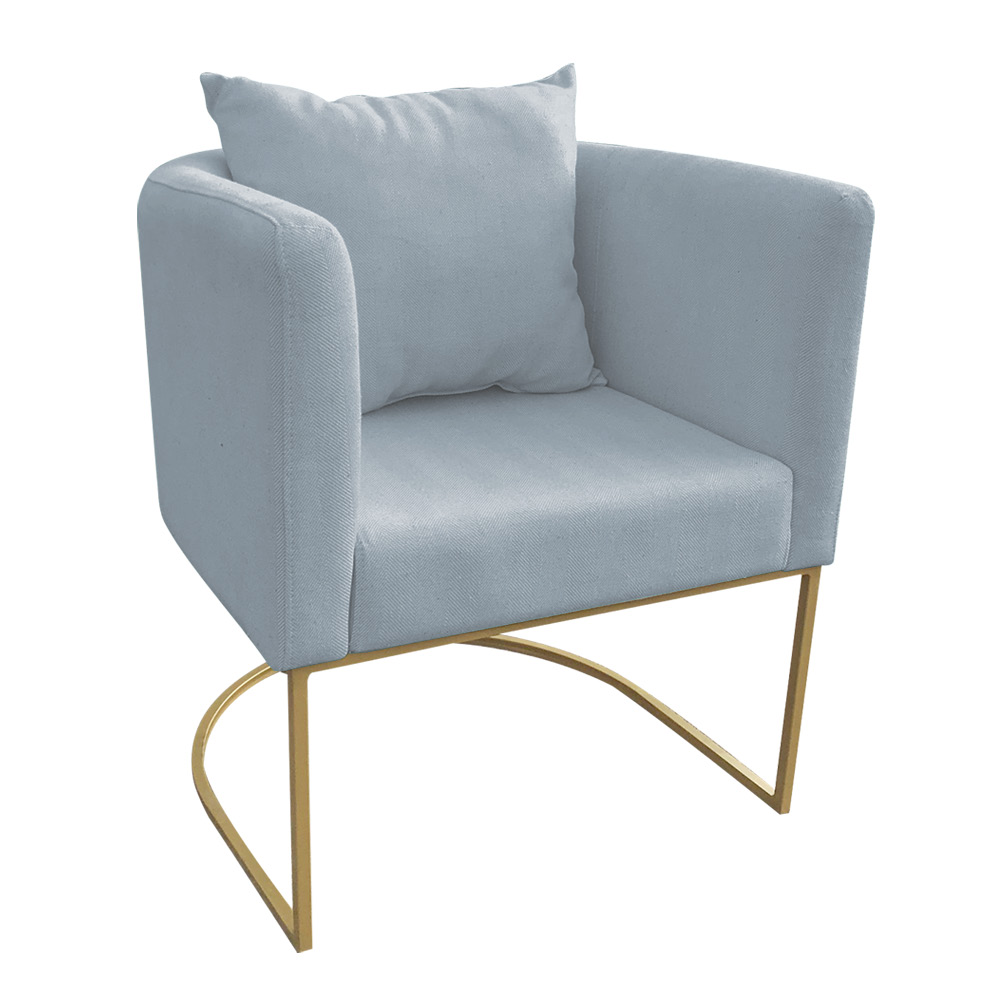 Kit 02 Poltronas Paola Linho Cinza Claro  A05 Base Metálica Dourado- D´Rossi