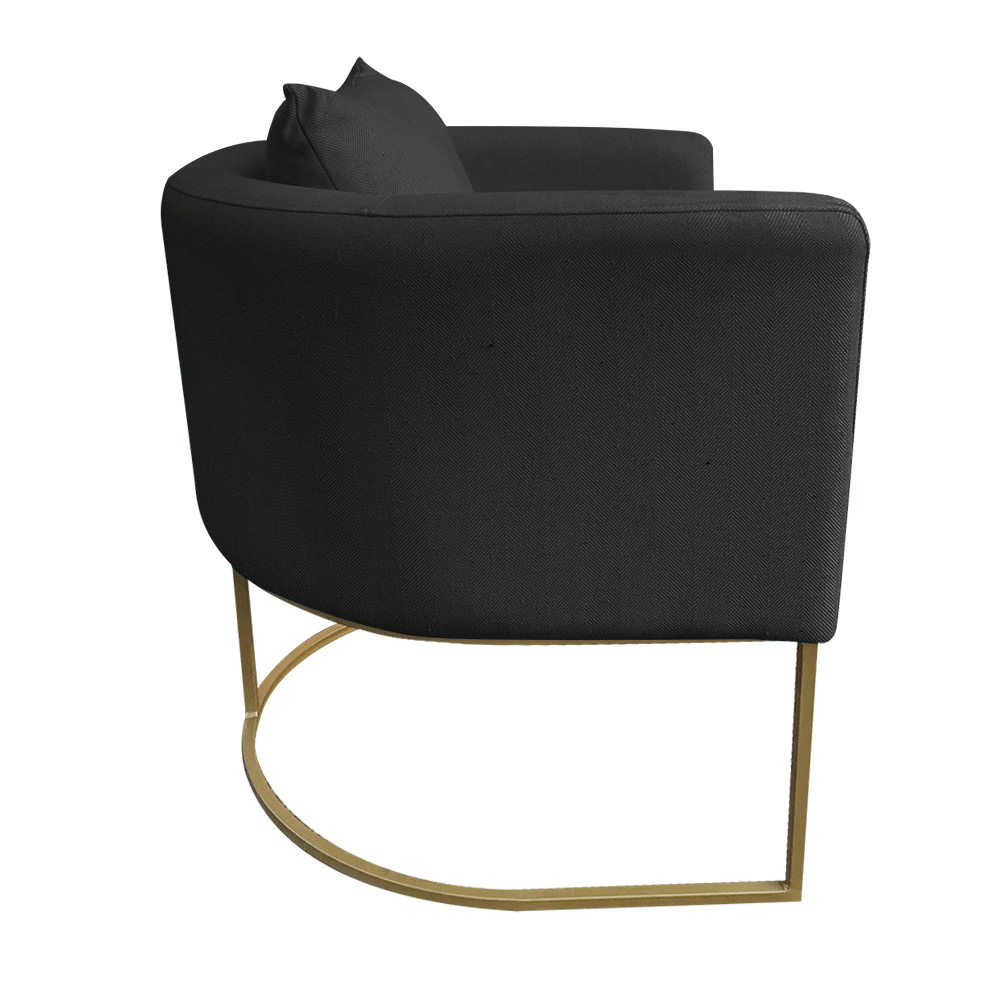 Kit 02 Poltronas Paola Linho Preto A79 Base Metálica Dourado- D'Rossi
