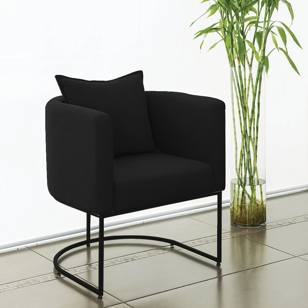 Kit 02 Poltronas Paola Linho Preto A79 Base Metálica Preto - D'Rossi