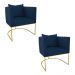 Kit 02 Poltronas Paola Suede Azul Marinho Base Metálica Dourado - D'Rossi