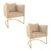 Kit 02 Poltronas Paola Suede Bege Base Metálica Dourado - D'Rossi