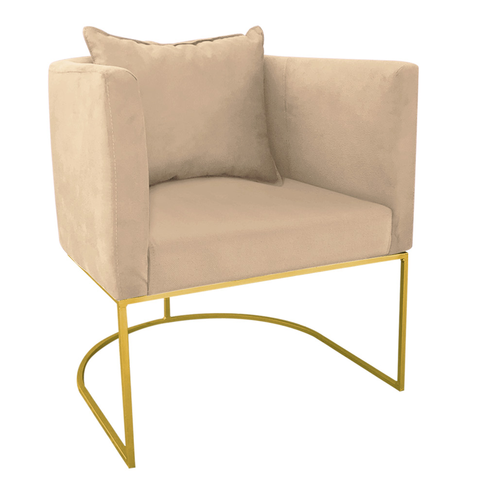 Kit 02 Poltronas Paola Suede Bege Base Metálica Dourado - D'Rossi