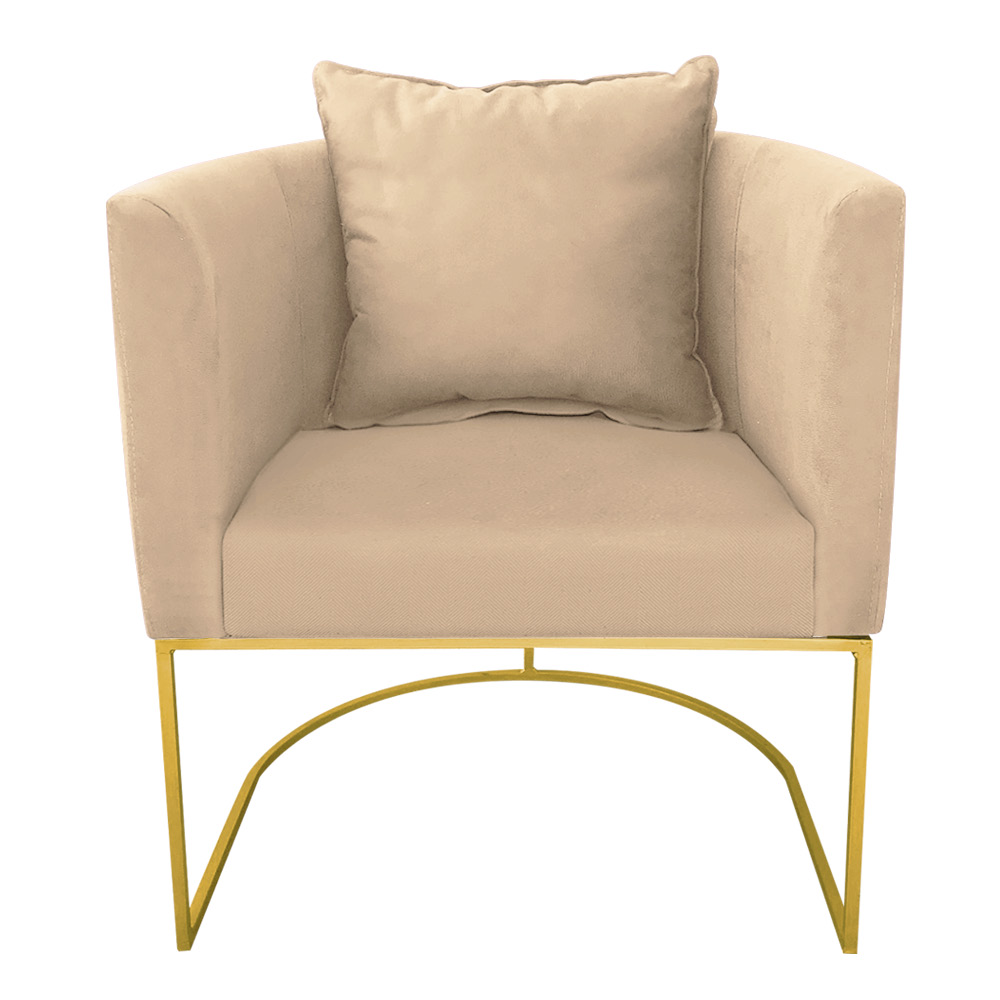 Kit 02 Poltronas Paola Suede Bege Base Metálica Dourado - D'Rossi