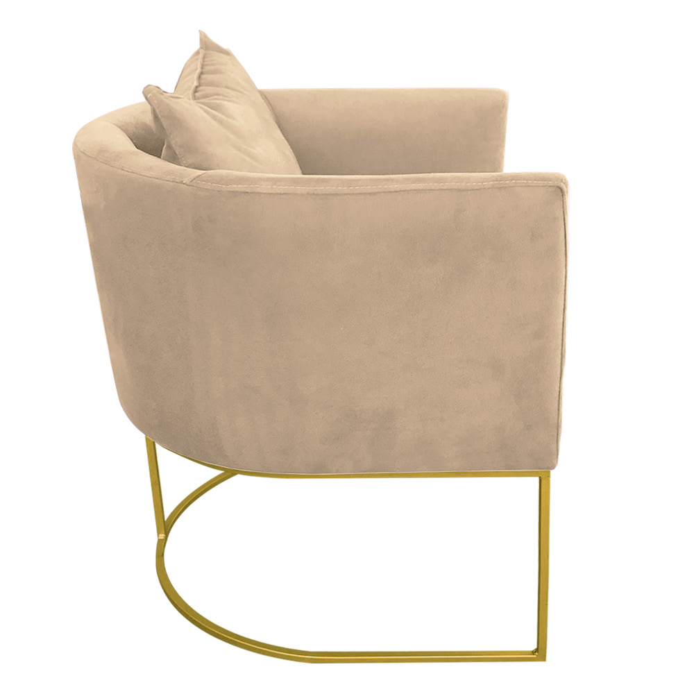 Kit 02 Poltronas Paola Suede Bege Base Metálica Dourado - D'Rossi
