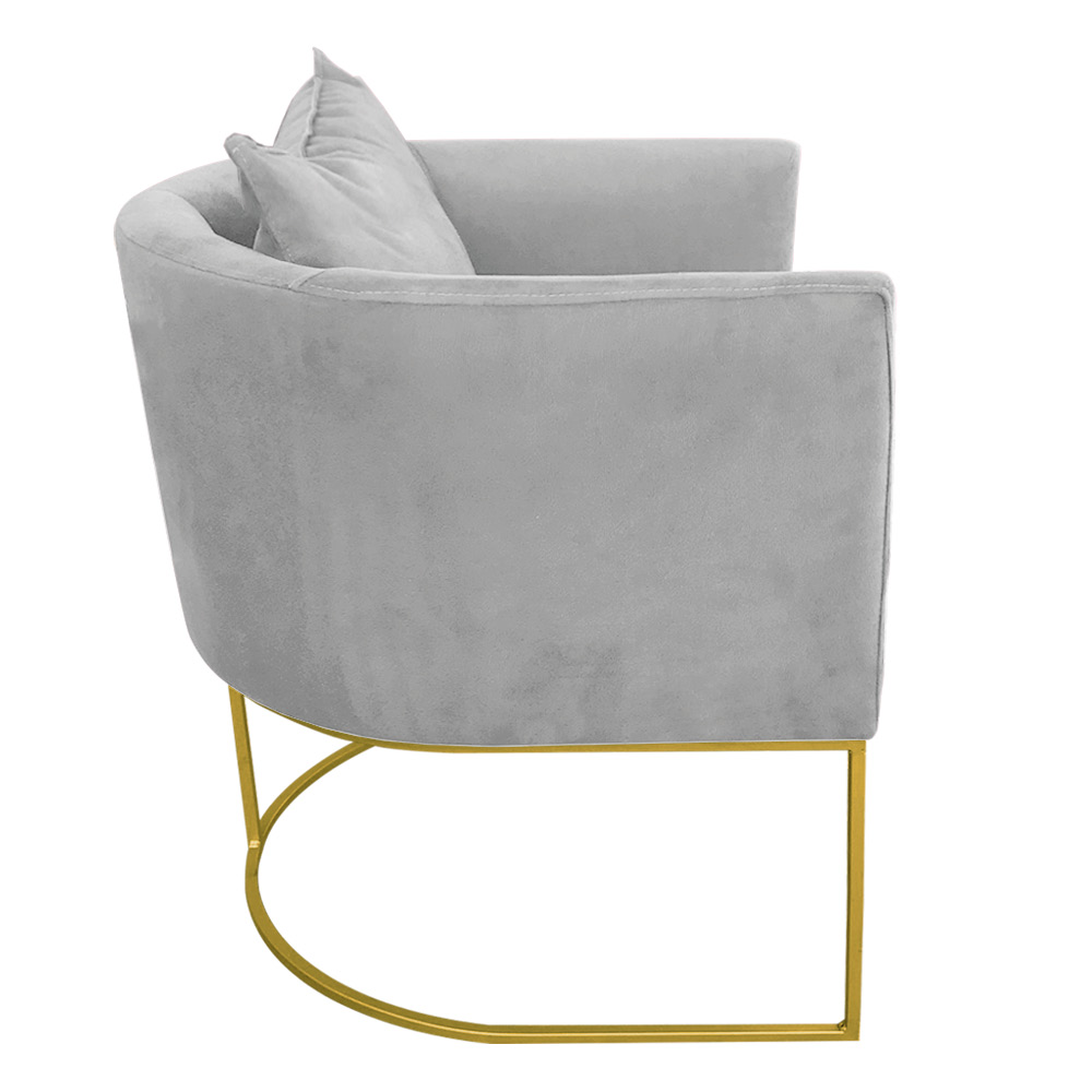 Kit 02 Poltronas Paola Suede Cinza Base Metálica Dourado - D'Rossi