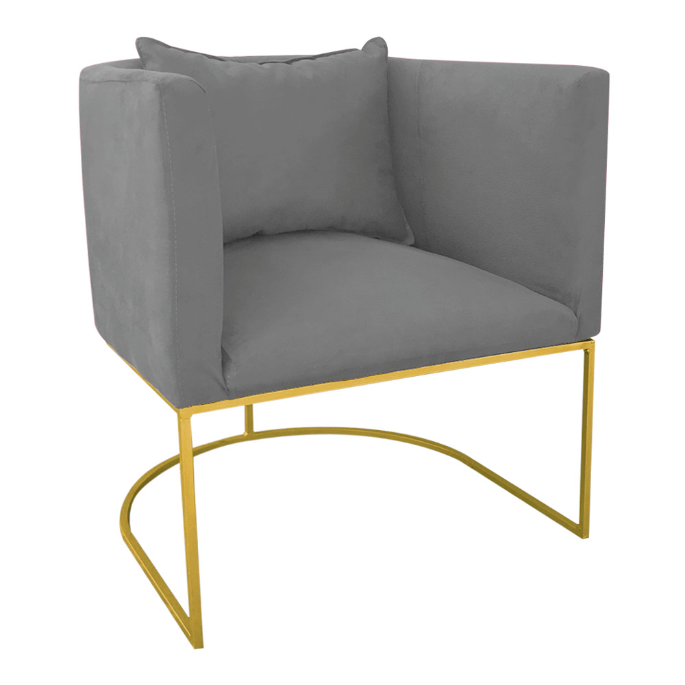 Kit 02 Poltronas Paola Suede Grafite Base Metálica Dourado - D'Rossi