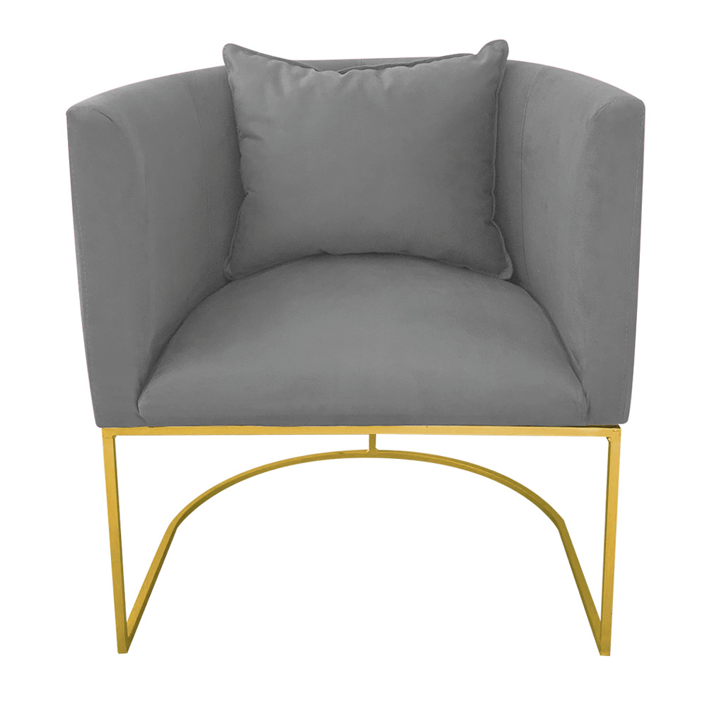 Kit 02 Poltronas Paola Suede Grafite Base Metálica Dourado - D'Rossi