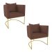 Kit 02 Poltronas Paola Suede Marrom Base Metálica Dourado - D'Rossi