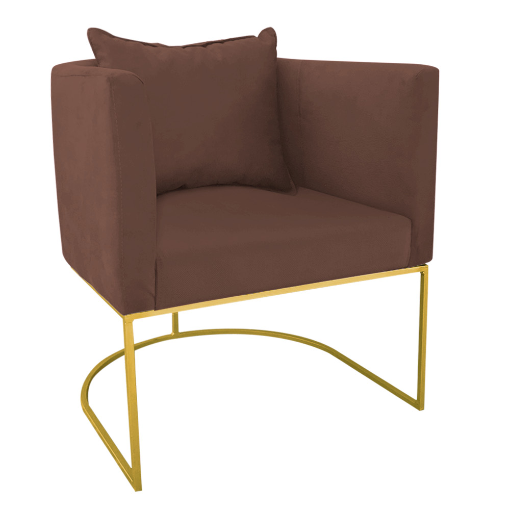 Kit 02 Poltronas Paola Suede Marrom Base Metálica Dourado - D'Rossi