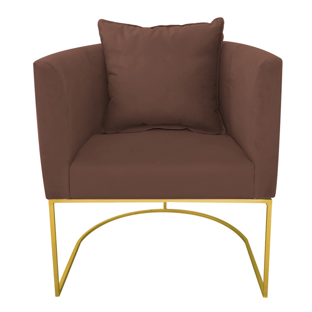 Kit 02 Poltronas Paola Suede Marrom Base Metálica Dourado - D'Rossi