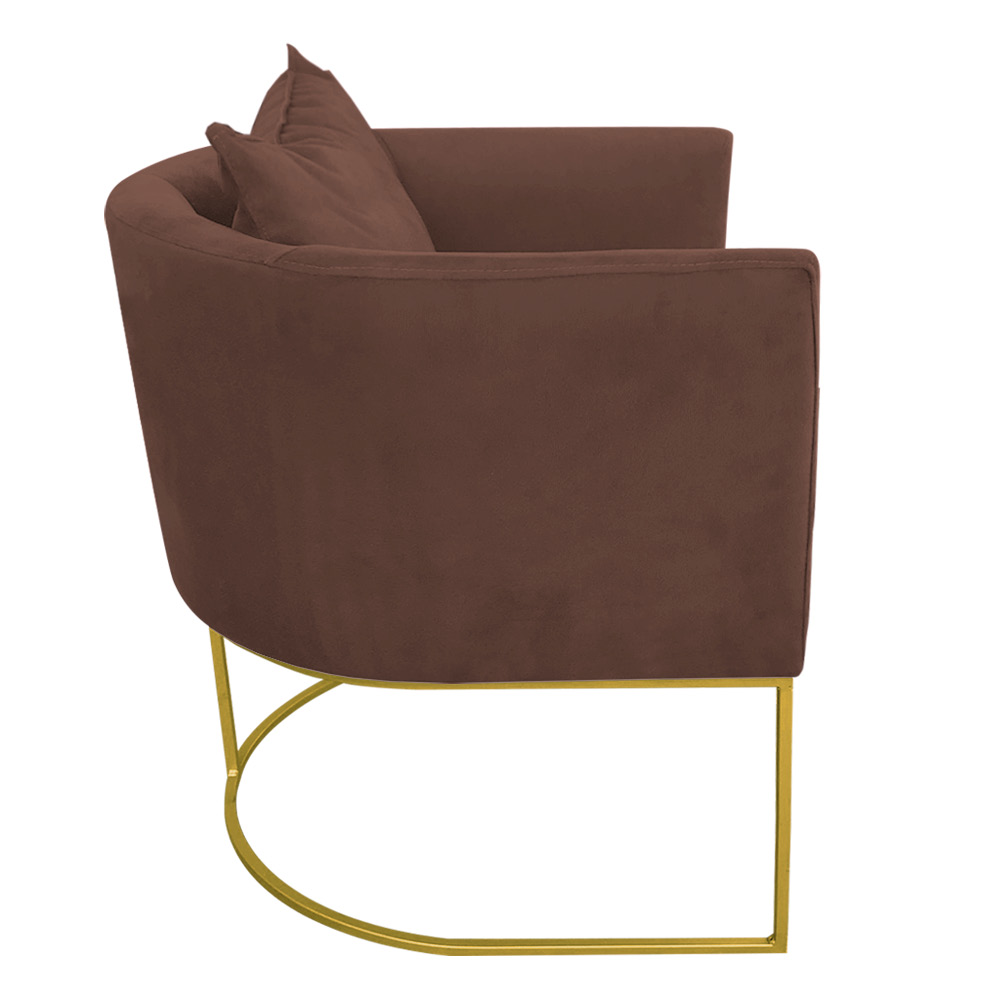 Kit 02 Poltronas Paola Suede Marrom Base Metálica Dourado - D'Rossi