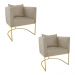 Kit 02 Poltronas Paola Suede Marrom Rato Base Metálica Dourado - D'Rossi