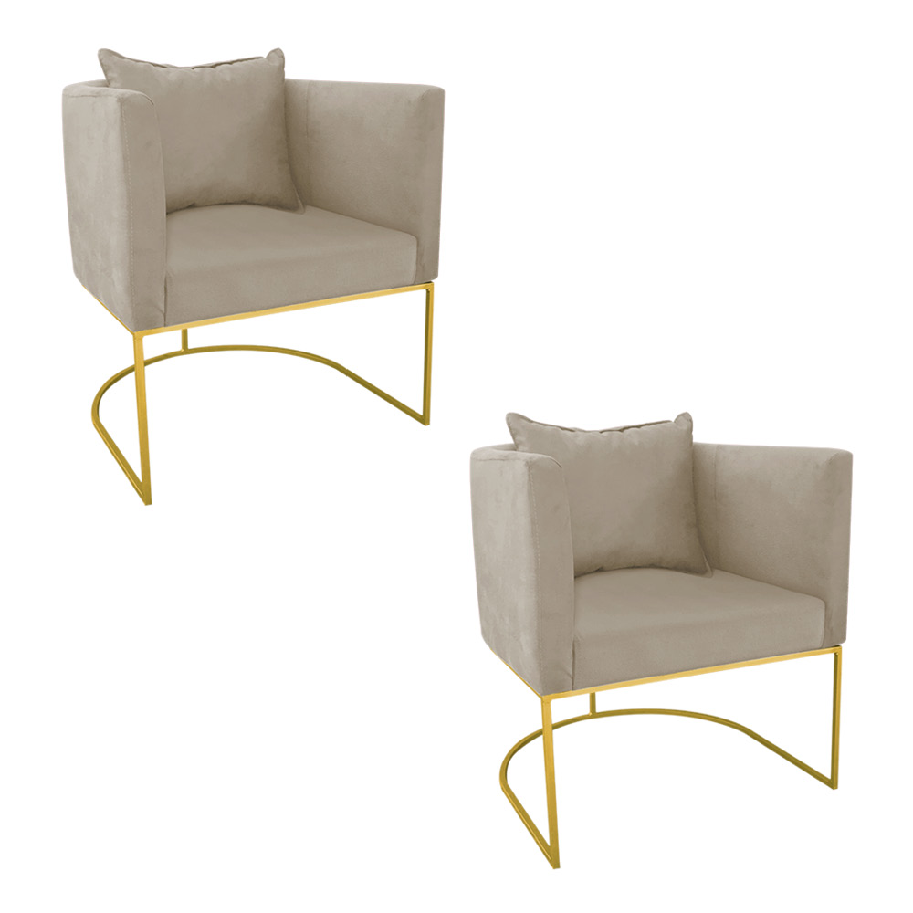 Kit 02 Poltronas Paola Suede Marrom Rato Base Metálica Dourado - D'Rossi