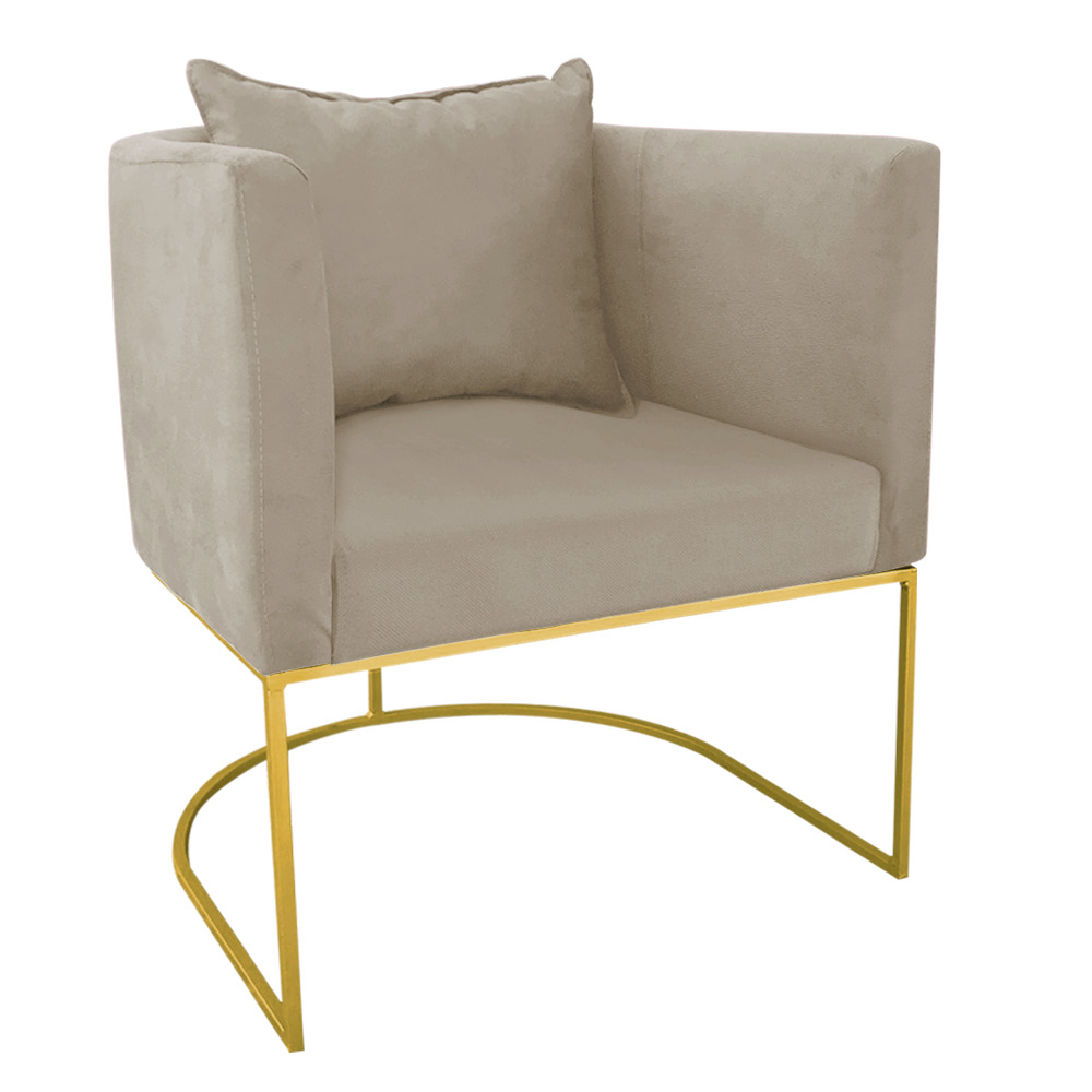 Kit 02 Poltronas Paola Suede Marrom Rato Base Metálica Dourado - D'Rossi